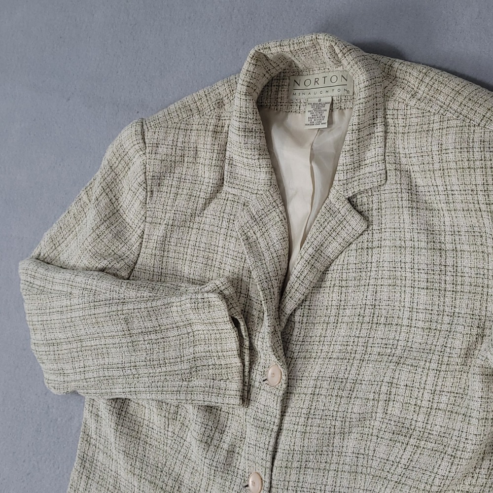 Norton McNaughton Blazer Womens 8 Beige Tweed Silk Linen Blend Professional Fit